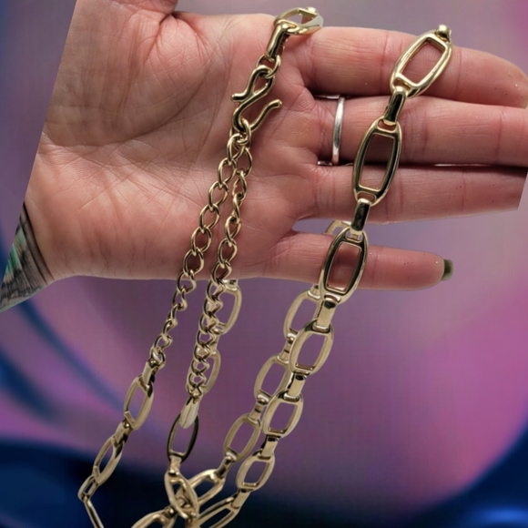 Vintage 80s Gold Tone Chain Link Necklace Belt Convertible Statement - Picture 6 of 9